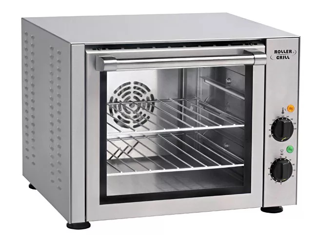 CONVECTION OVEN – FC 280, Weight : 20kg, Dimensions (mm) : 460 x 550 x 355,  Temp C (max) : 270, Power : 1,5 kW, Shelf area : 315 x 315. Supplied with 3 shelves(2 wire racks and 1 baking tray).